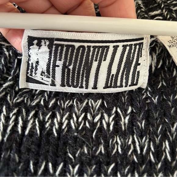 VTG Front Line Men’s Knit Cardigan Medium Black White Argyle Preppy Grandpa - Picture 6 of 11